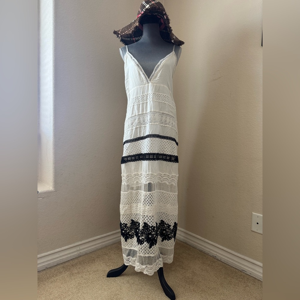 Anthropologie White and Black Lace Maxi Dress